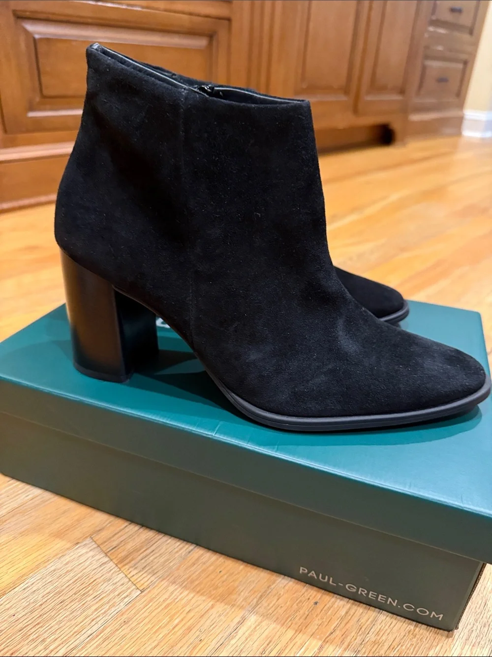 Paul Green Black Suede Block Heel Ankle Booties